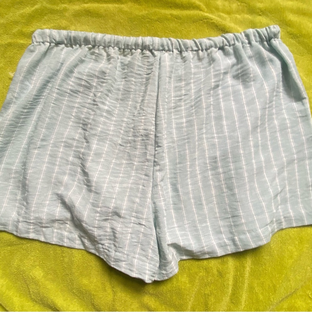 Sky Blue Striped High Waist Women's Shorts - Picture 7 of 7